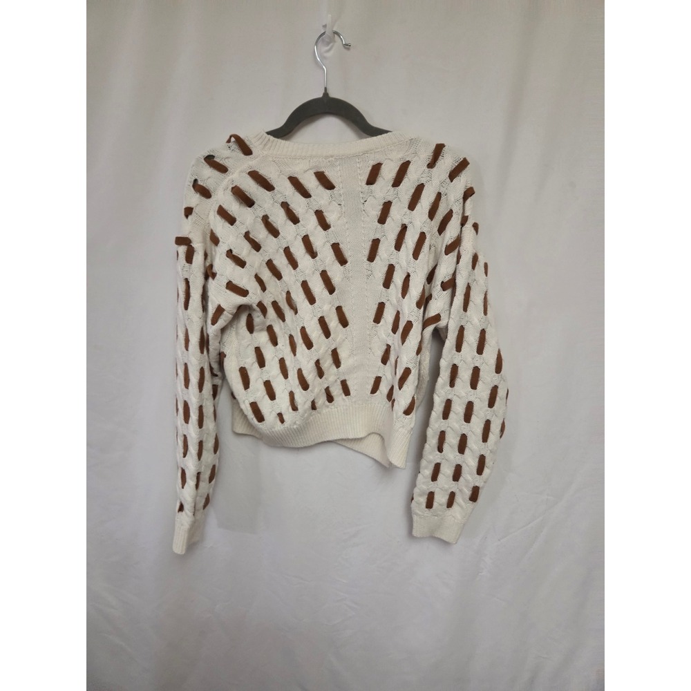 Blue B Collection Cream Brown Cable Knit Sweater Small Cropped Pullover Crewneck - Picture 2 of 6